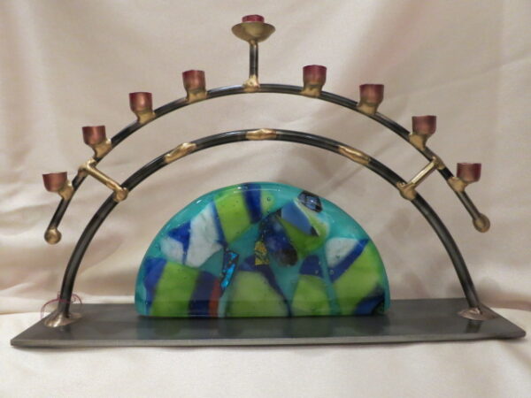 Glass & Metal Half-Moon Menorah