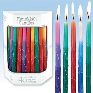 Deluxe Tapered Multi Tri-colored Frosted Chanukah Candles