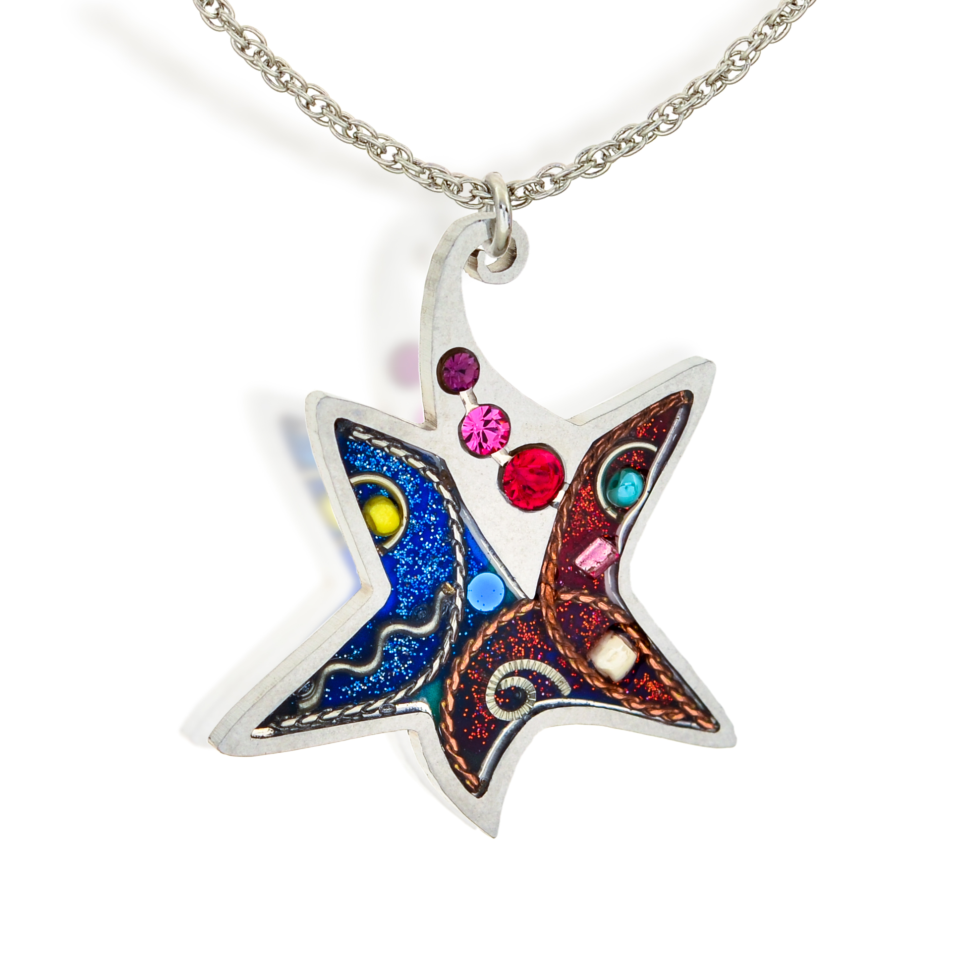 Modern Star Of David Necklace Accented With Darker Colors Temple   1432301D 