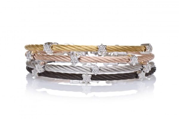 Cable Bracelet with 3 Stars of David  set with Diamonds