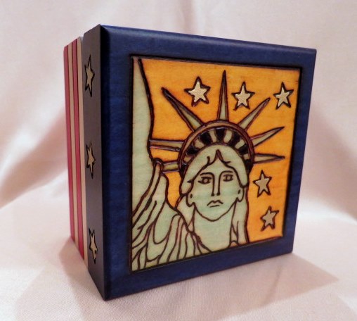 Wooden Box with Statue of Liberty and Stars & Stripes