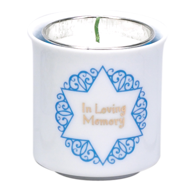 Porcelain Memorial Candle Holder with Star of David