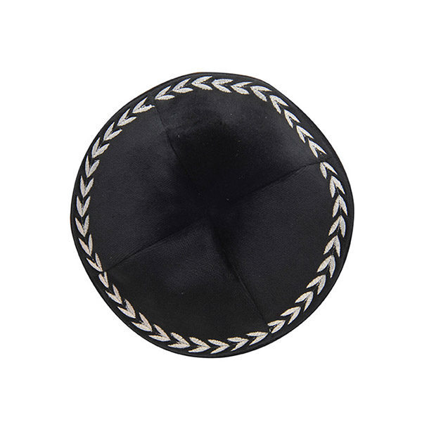 Black Velvet Kippah with Leaf Edge Pattern