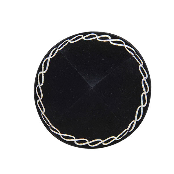 Black Velvet Kippah with Interlocking Pattern