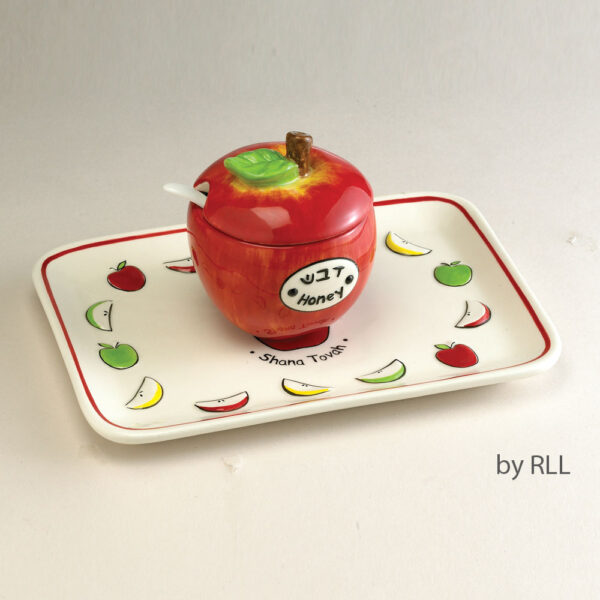 Ceramic Apple Honey Dish Set with Tray & Spoon