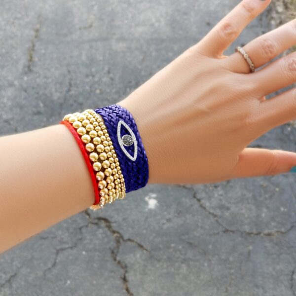 Leather Bracelet with Evil Eye Charm - Image 5