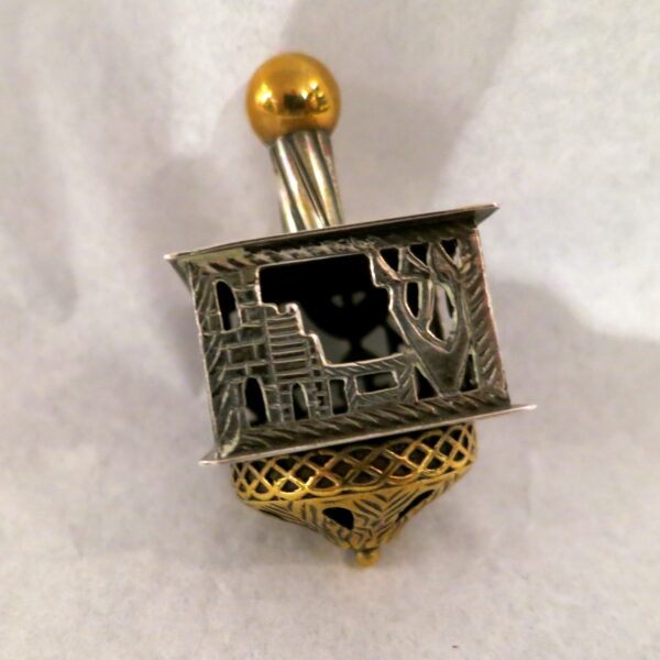 Brass & Silver Dreidel with Cutout Designs - Image 3