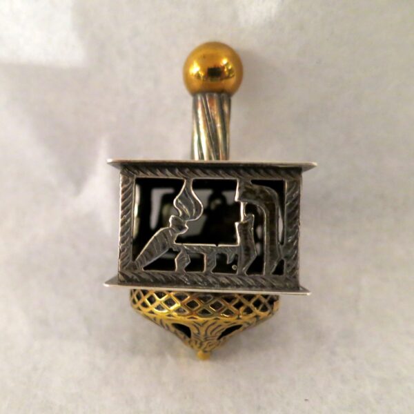 Brass & Silver Dreidel with Cutout Designs - Image 2