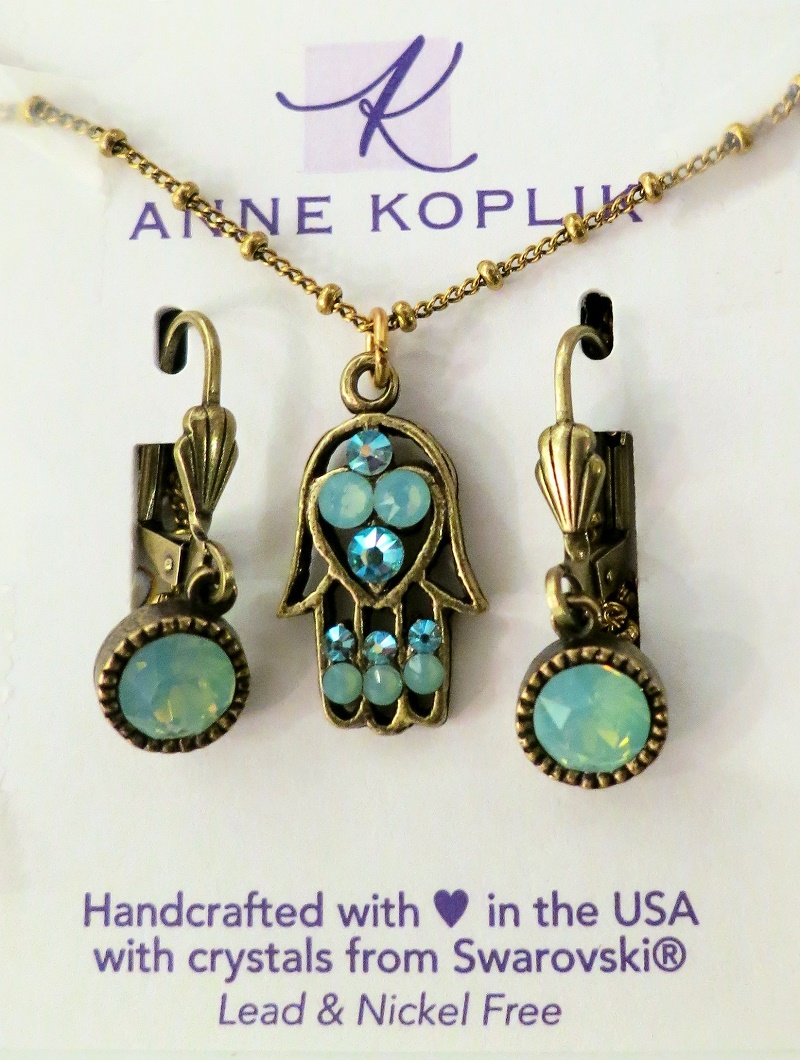 Drop Earrings & Hamsa Necklace in Pacific Opal