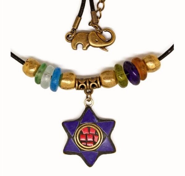 Nepal Inlaid Brass Star of David Pendant Necklace