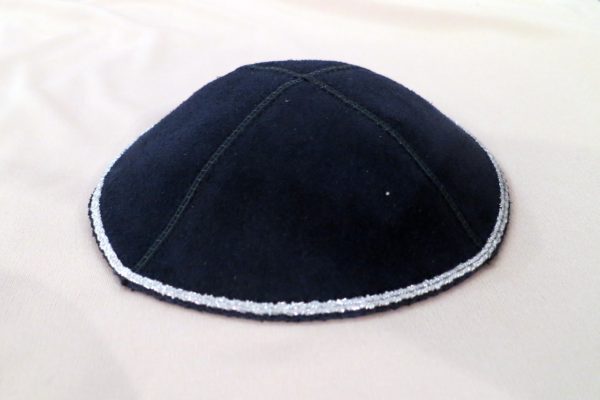 Navy Suede Kippah with Silver Trim