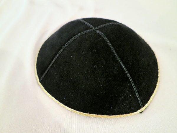 Black Suede Kippah with Gold Trim