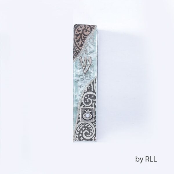 Black & Creme Tone & Glass Pomegranate Mezuzah by Lily