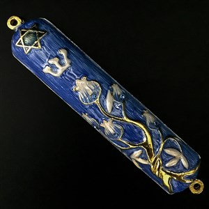 Blue & White Enameled Mezuzah Case